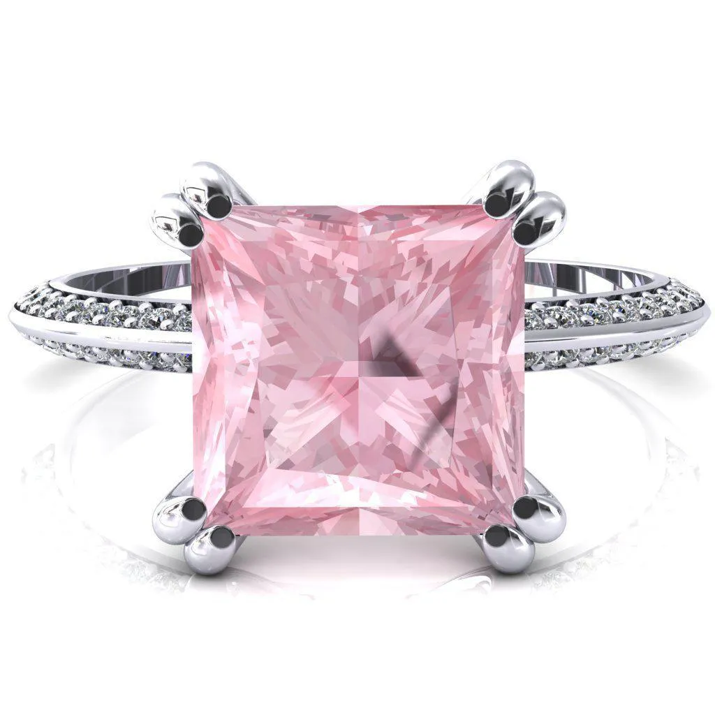 Nancy Princess Pink Sapphire 4 Double Prong 1/2 Eternity Diamond Knife Shank Accent Engagement Ring