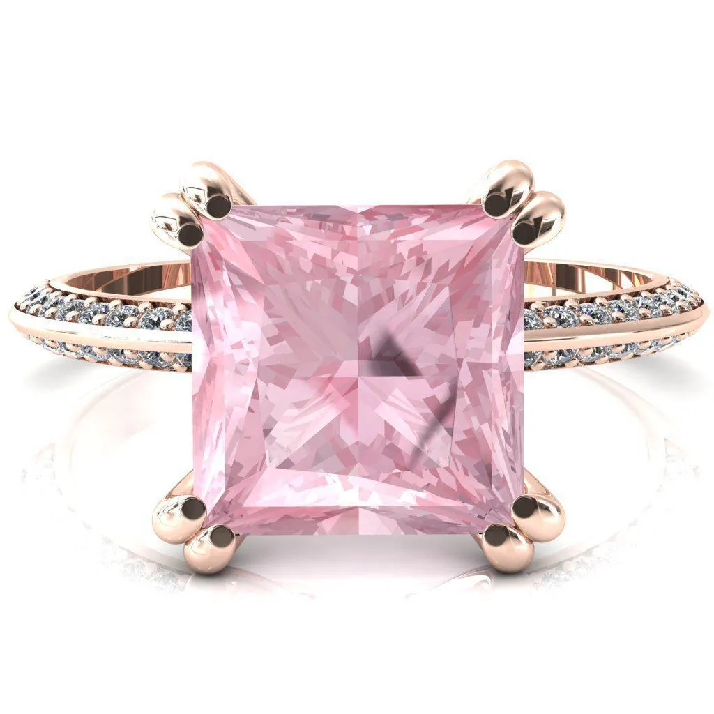 Nancy Princess Pink Sapphire 4 Double Prong 1/2 Eternity Diamond Knife Shank Accent Engagement Ring