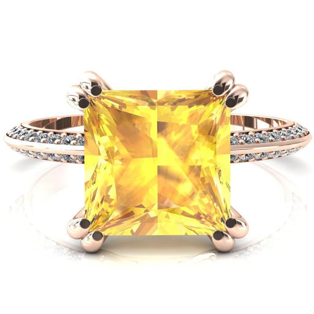 Nancy Princess Yellow Sapphire 4 Double Prong 1/2 Eternity Diamond Knife Shank Accent Engagement Ring