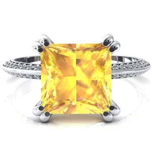 Nancy Princess Yellow Sapphire 4 Double Prong 1/2 Eternity Diamond Knife Shank Accent Engagement Ring