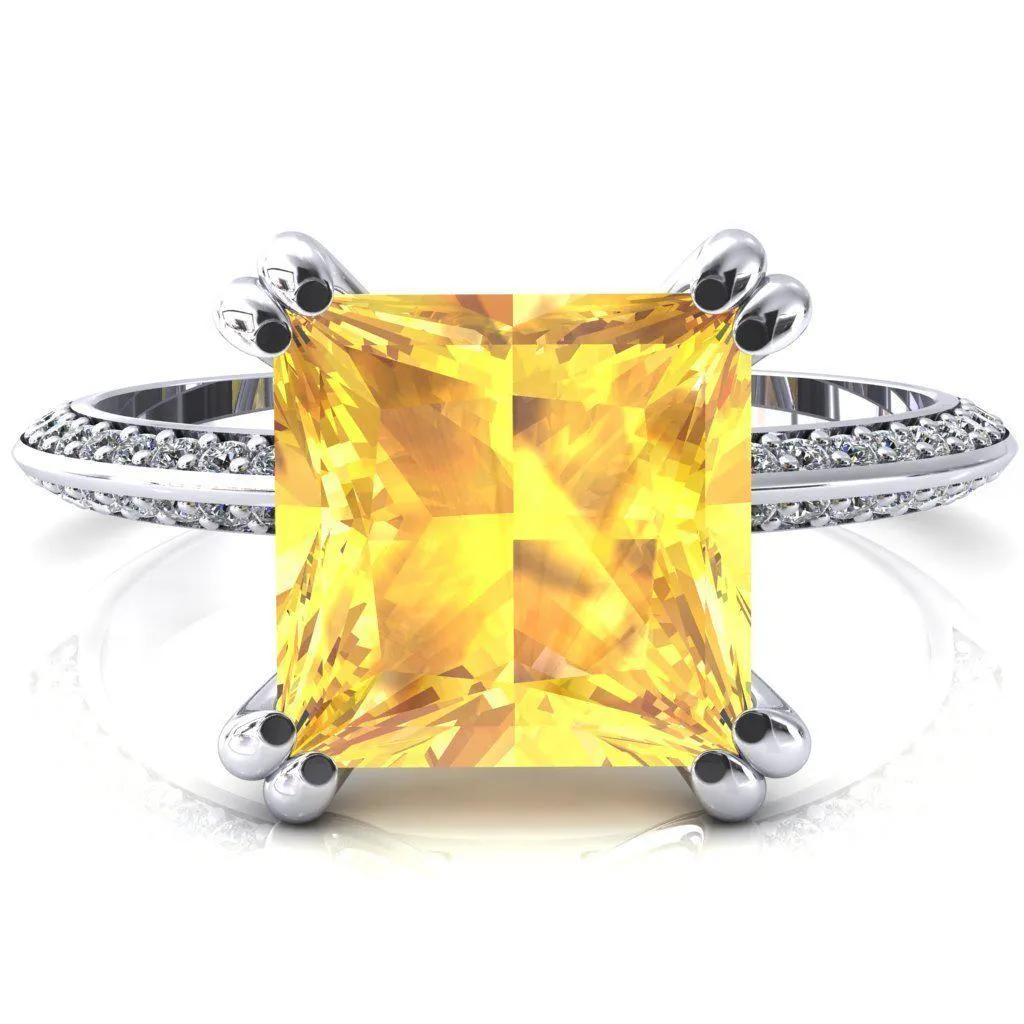 Nancy Princess Yellow Sapphire 4 Double Prong 1/2 Eternity Diamond Knife Shank Accent Engagement Ring