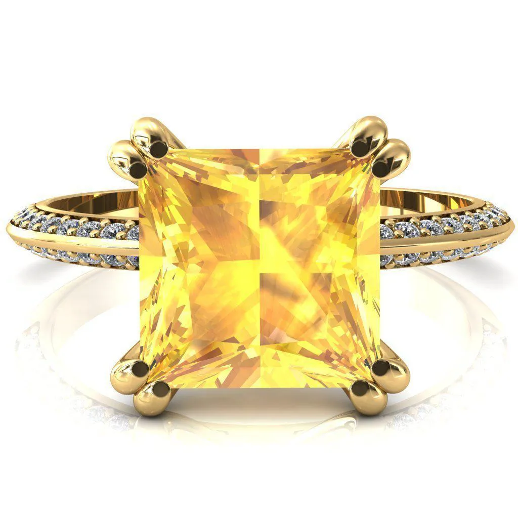 Nancy Princess Yellow Sapphire 4 Double Prong 1/2 Eternity Diamond Knife Shank Accent Engagement Ring