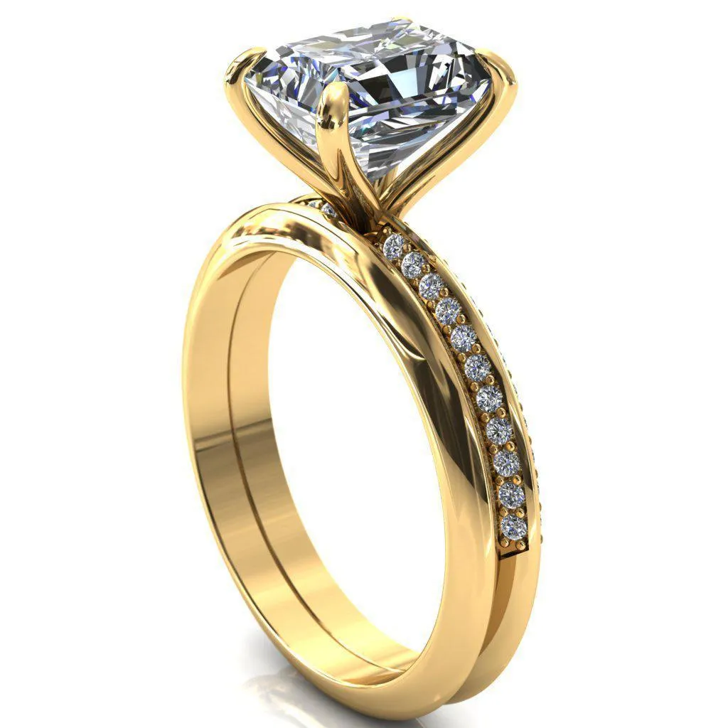 Nancy Radiant Center Stone 4 Prong 1/2 Eternity Diamond Knife Shank Accent Engagement Ring