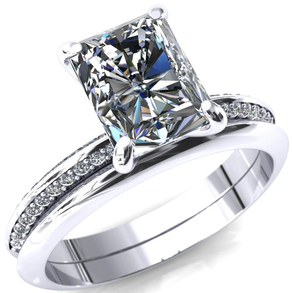 Nancy Radiant Center Stone 4 Prong 1/2 Eternity Diamond Knife Shank Accent Engagement Ring