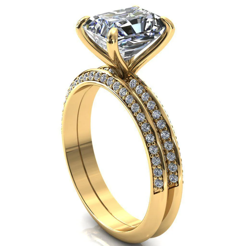 Nancy Radiant Center Stone 4 Prong 1/2 Eternity Diamond Knife Shank Accent Engagement Ring