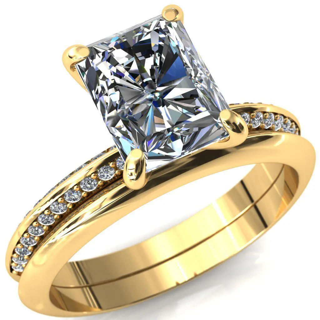 Nancy Radiant Center Stone 4 Prong 1/2 Eternity Diamond Knife Shank Accent Engagement Ring