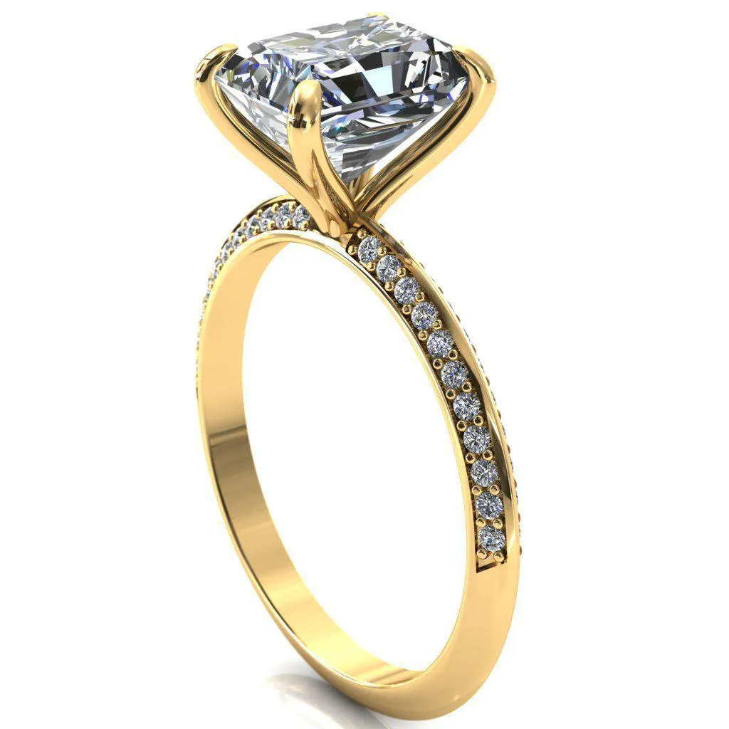 Nancy Radiant Center Stone 4 Prong 1/2 Eternity Diamond Knife Shank Accent Engagement Ring