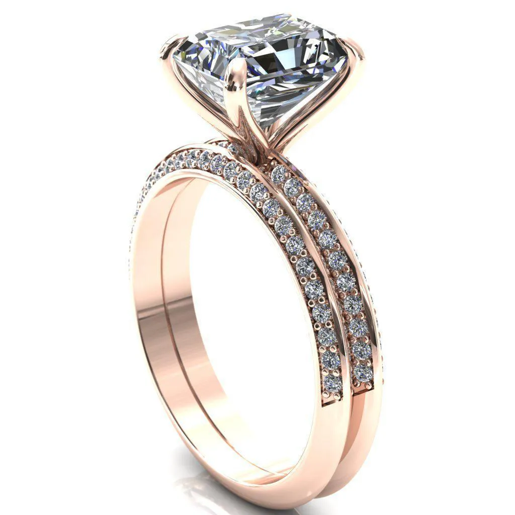 Nancy Radiant Center Stone 4 Prong 1/2 Eternity Diamond Knife Shank Accent Engagement Ring