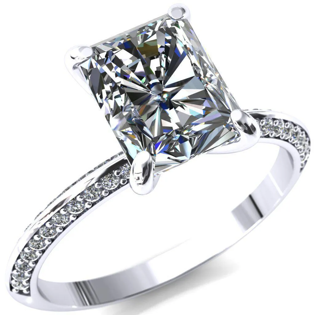 Nancy Radiant Center Stone 4 Prong 1/2 Eternity Diamond Knife Shank Accent Engagement Ring
