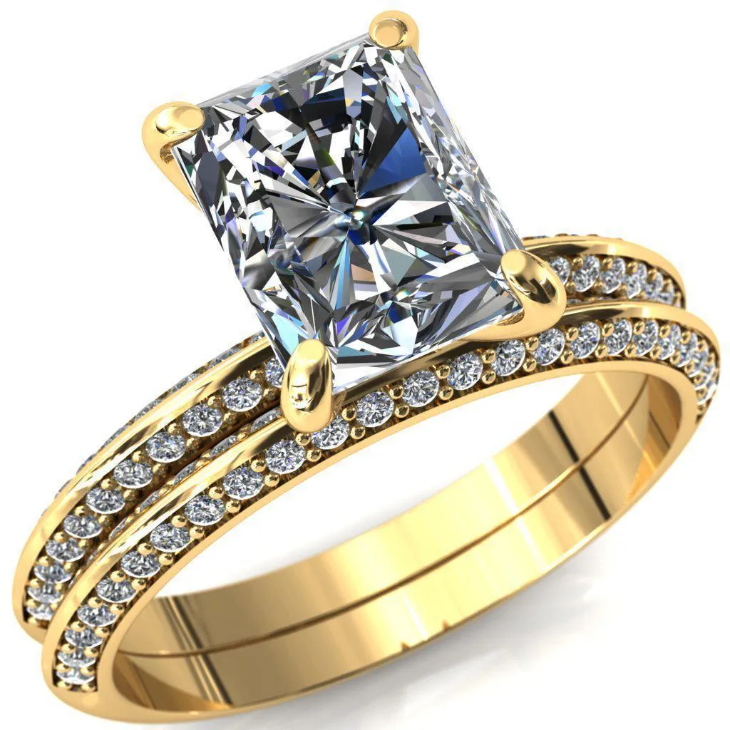 Nancy Radiant Center Stone 4 Prong 1/2 Eternity Diamond Knife Shank Accent Engagement Ring
