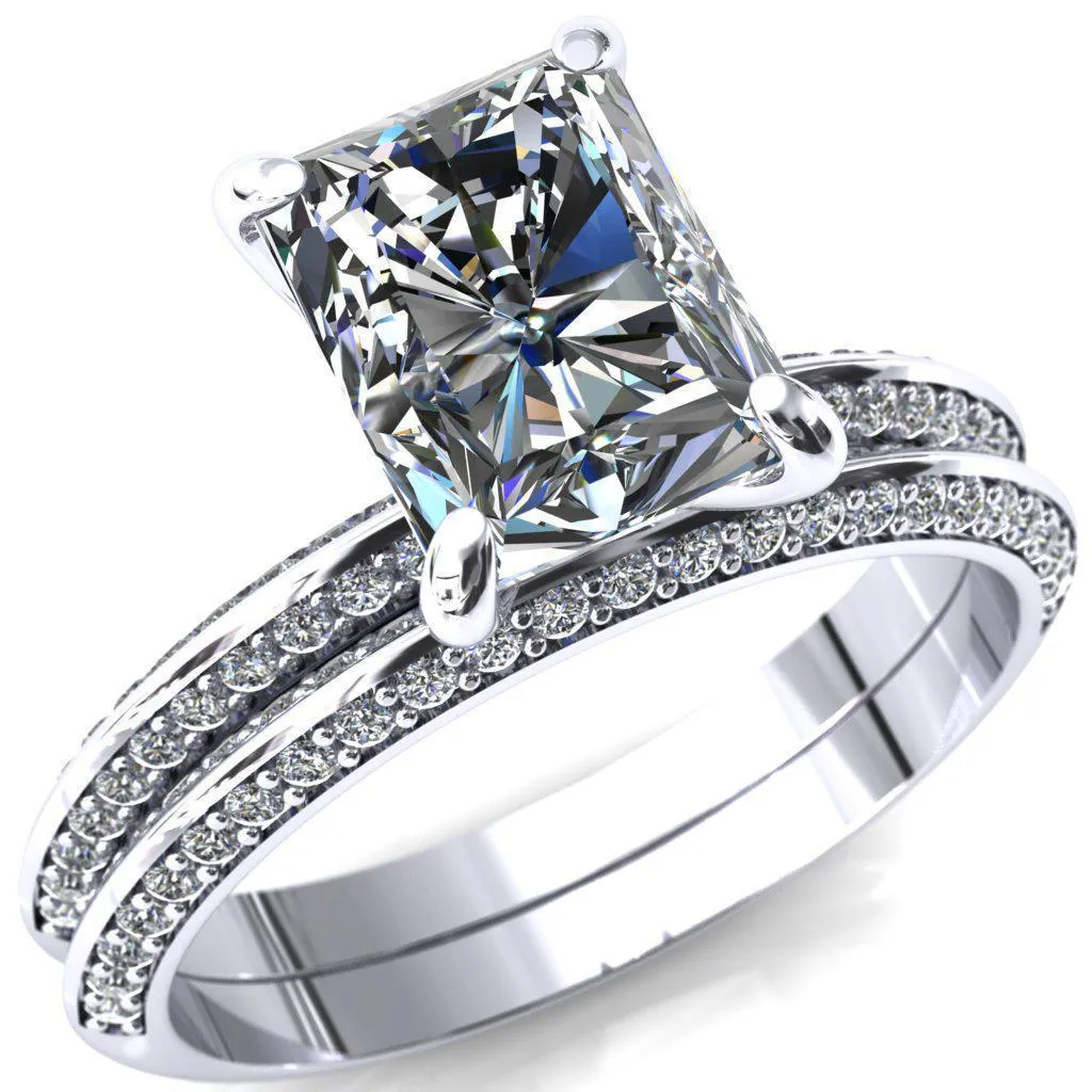 Nancy Radiant Center Stone 4 Prong 1/2 Eternity Diamond Knife Shank Accent Engagement Ring
