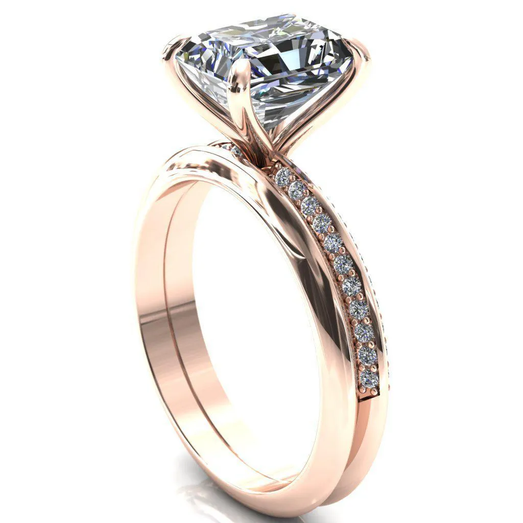 Nancy Radiant Center Stone 4 Prong 1/2 Eternity Diamond Knife Shank Accent Engagement Ring