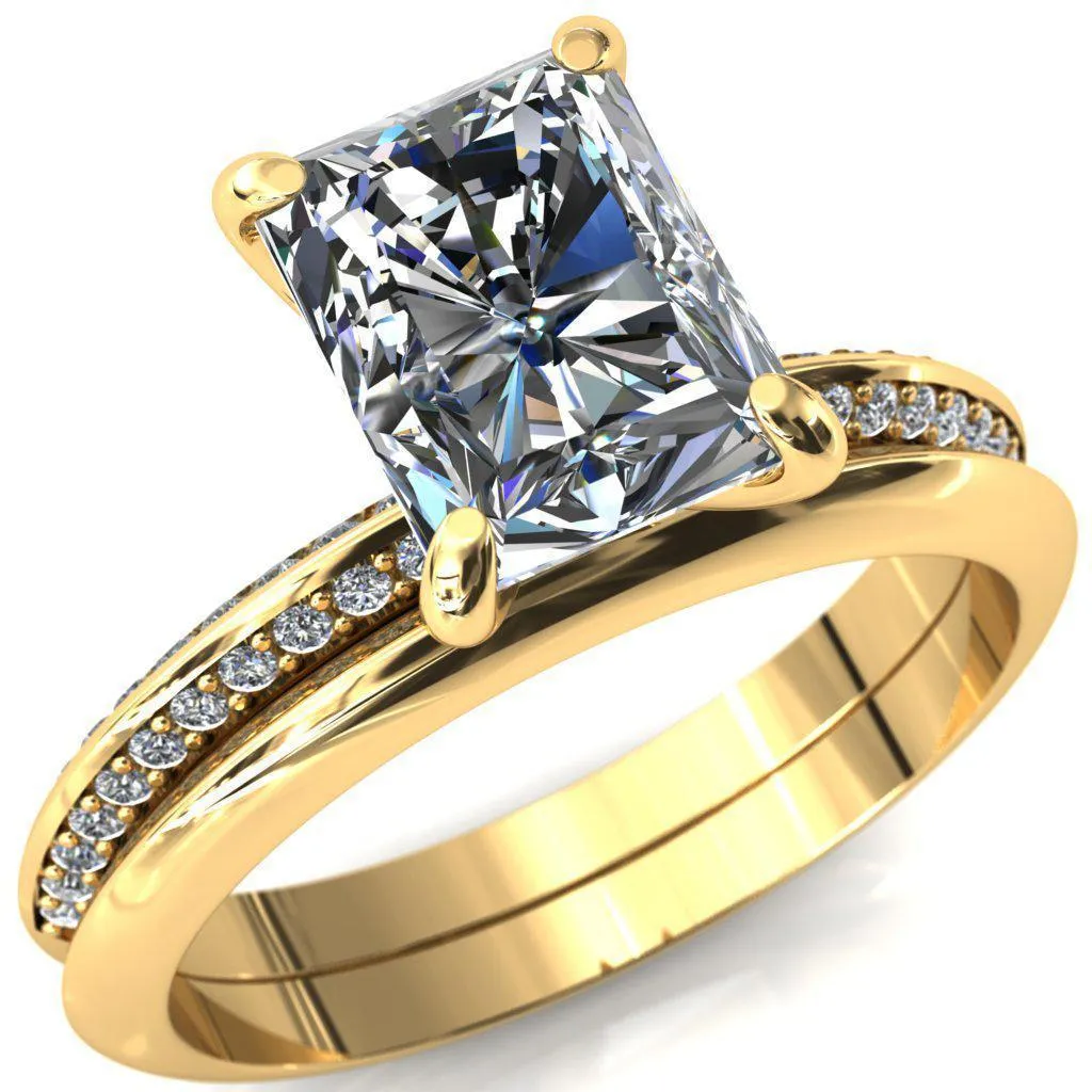 Nancy Radiant Center Stone 4 Prong 1/2 Eternity Diamond Knife Shank Accent Engagement Ring