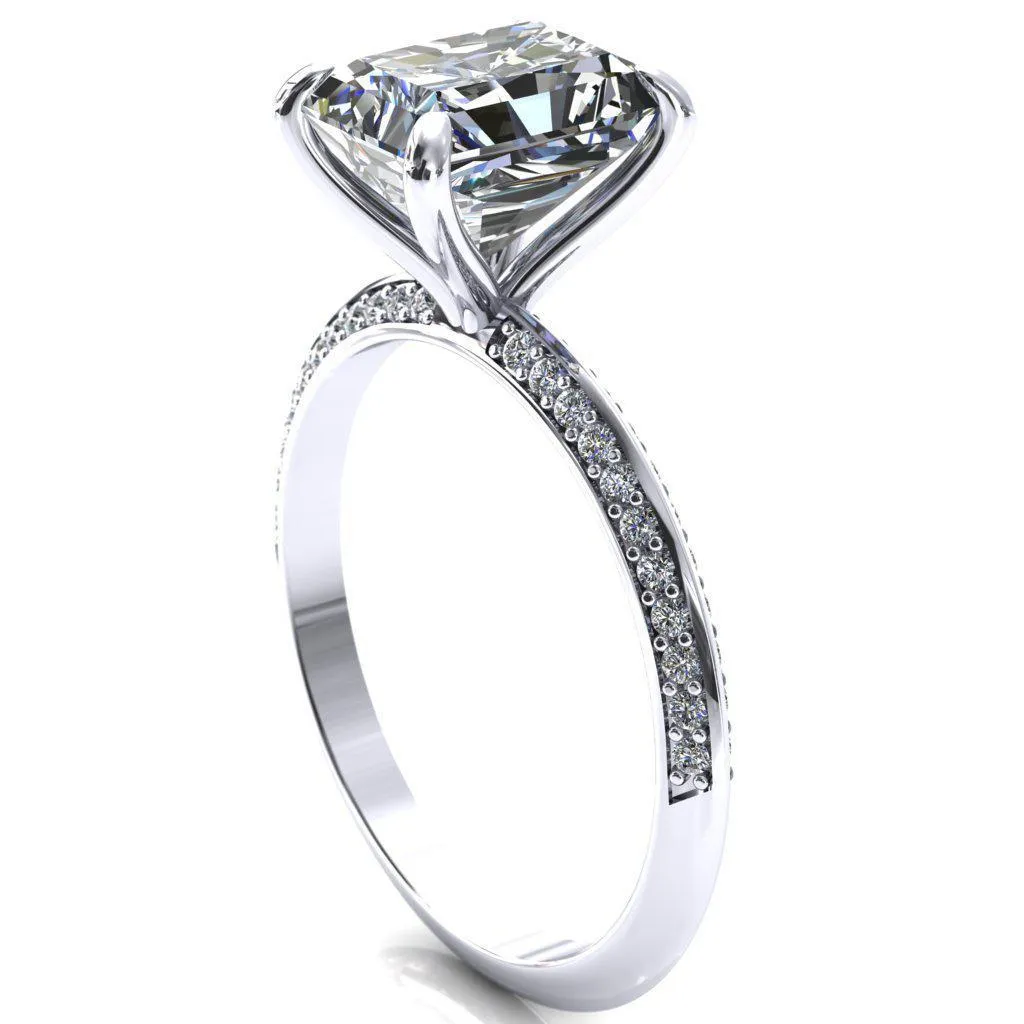Nancy Radiant Center Stone 4 Prong 1/2 Eternity Diamond Knife Shank Accent Engagement Ring