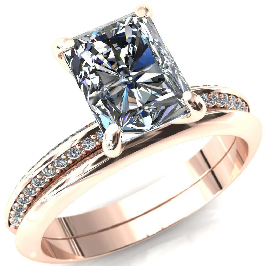 Nancy Radiant Center Stone 4 Prong 1/2 Eternity Diamond Knife Shank Accent Engagement Ring