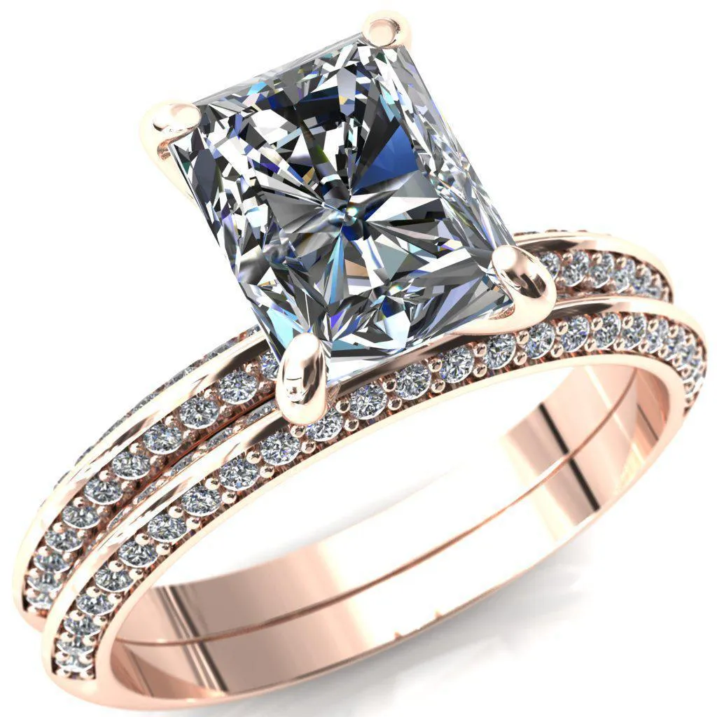 Nancy Radiant Center Stone 4 Prong 1/2 Eternity Diamond Knife Shank Accent Engagement Ring