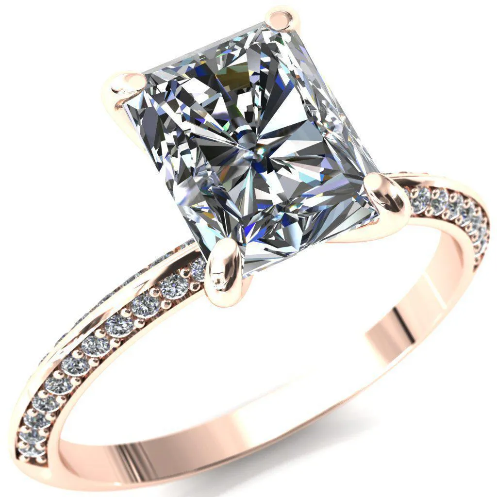 Nancy Radiant Center Stone 4 Prong 1/2 Eternity Diamond Knife Shank Accent Engagement Ring
