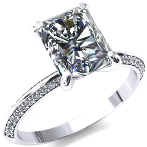 Nancy Radiant Center Stone 4 Prong 1/2 Eternity Diamond Knife Shank Accent Engagement Ring