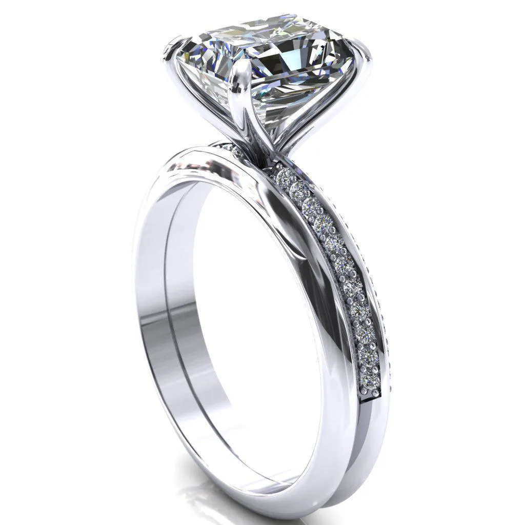 Nancy Radiant Center Stone 4 Prong 1/2 Eternity Diamond Knife Shank Accent Engagement Ring