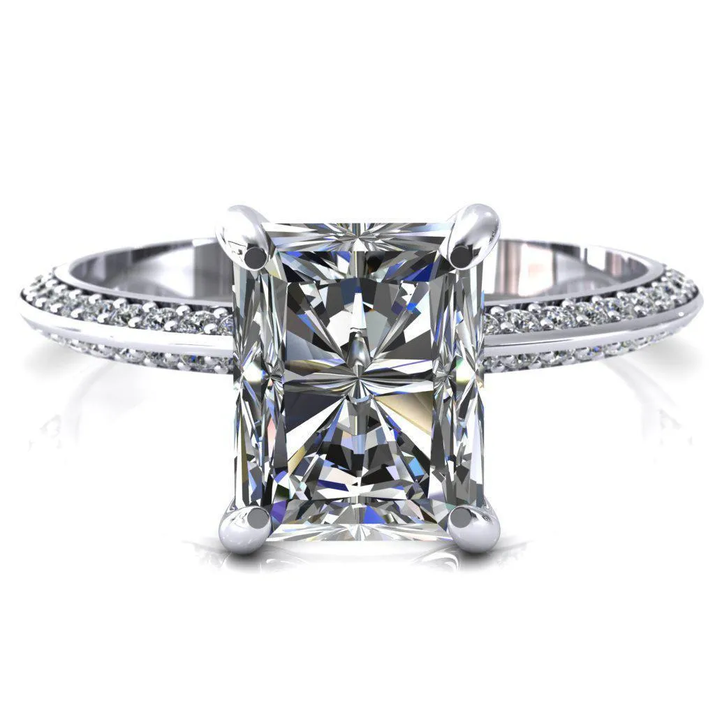 Nancy Radiant Center Stone 4 Prong 1/2 Eternity Diamond Knife Shank Accent Engagement Ring