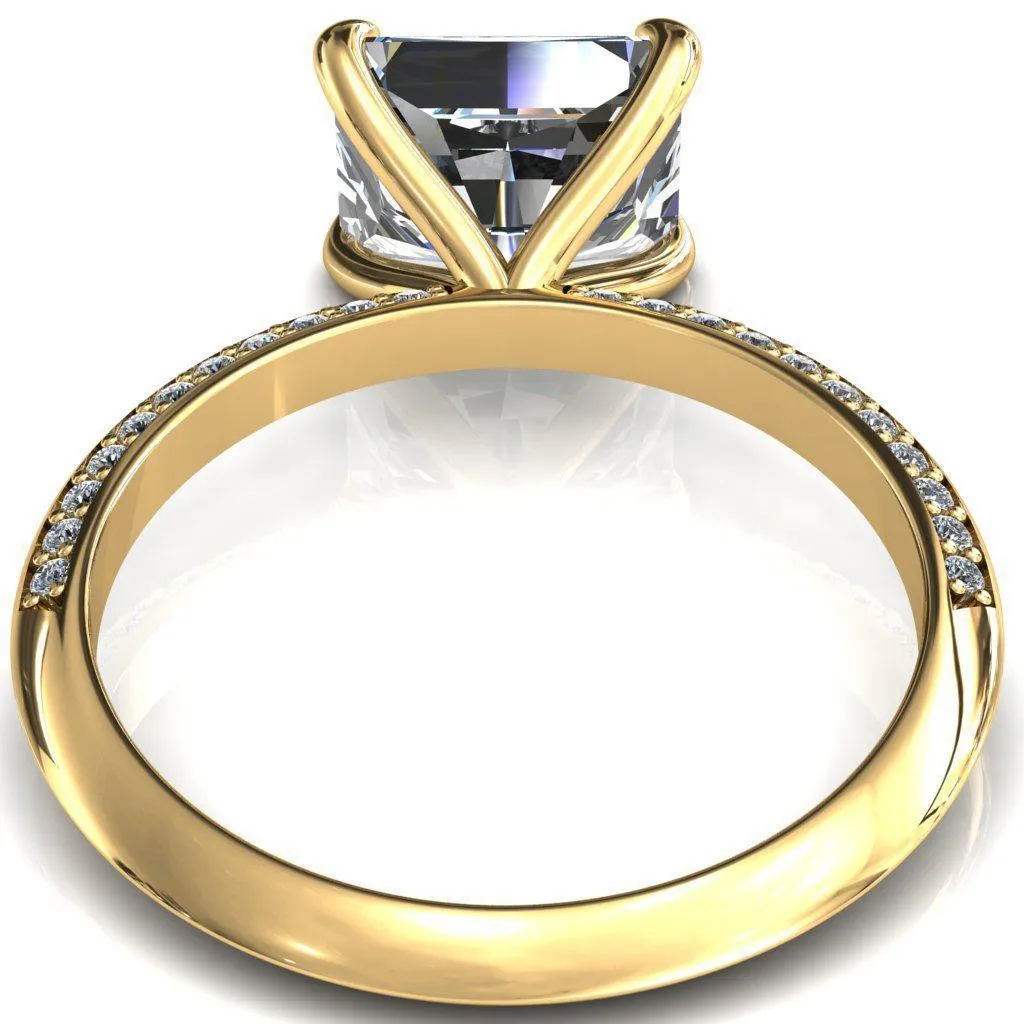Nancy Radiant Center Stone East-West 4 Prong 1/2 Eternity Diamond Knife Shank Accent Engagement Ring