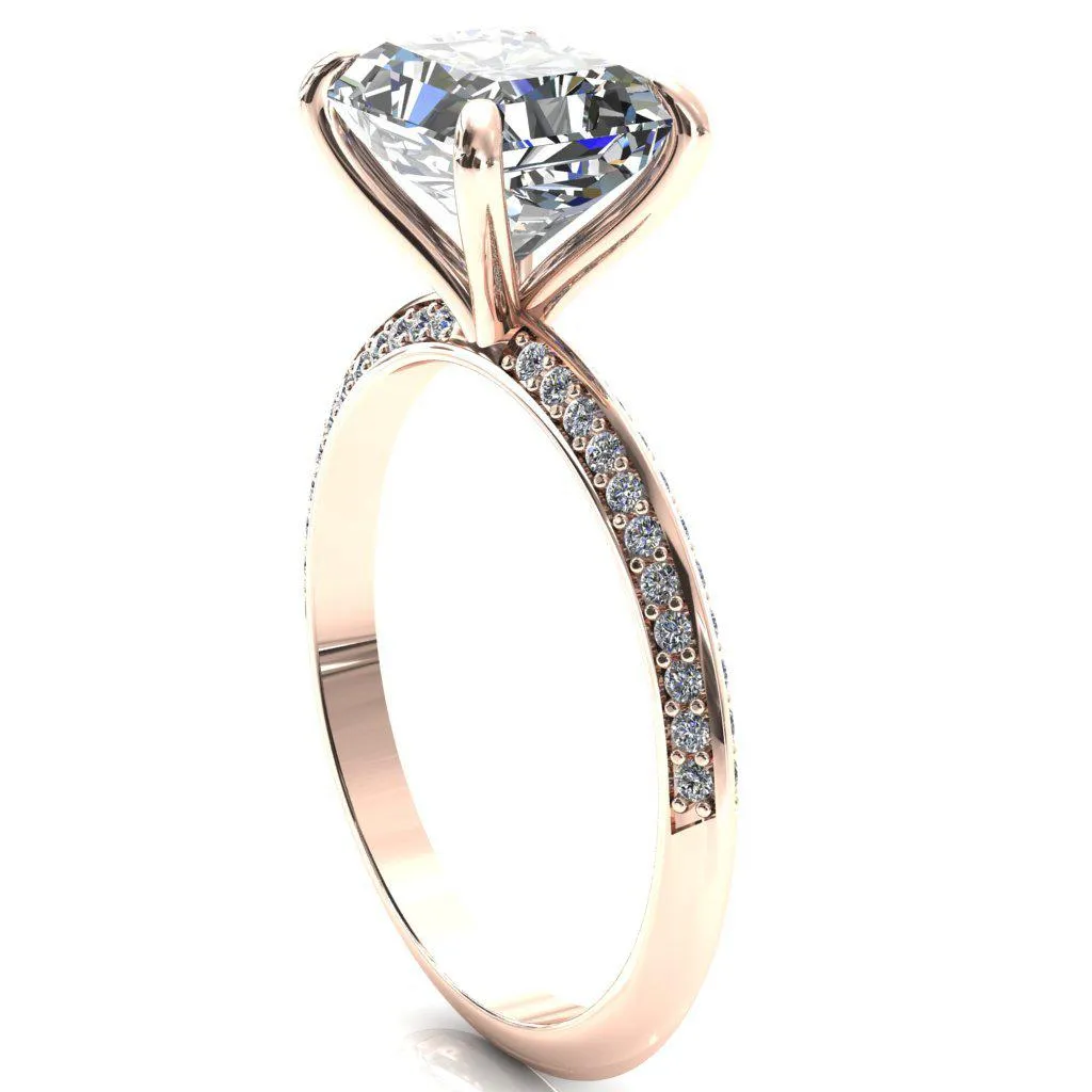 Nancy Radiant Center Stone East-West 4 Prong 1/2 Eternity Diamond Knife Shank Accent Engagement Ring