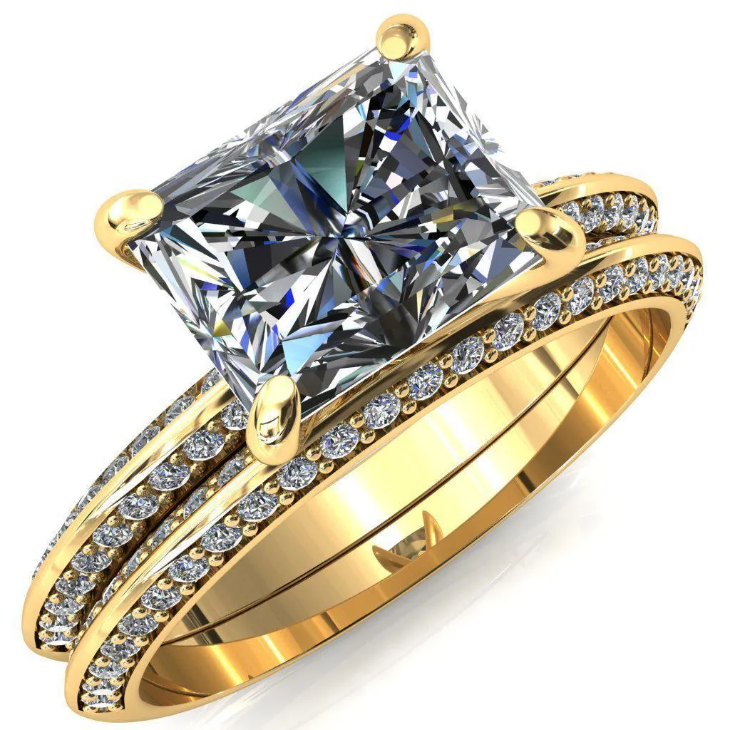 Nancy Radiant Center Stone East-West 4 Prong 1/2 Eternity Diamond Knife Shank Accent Engagement Ring