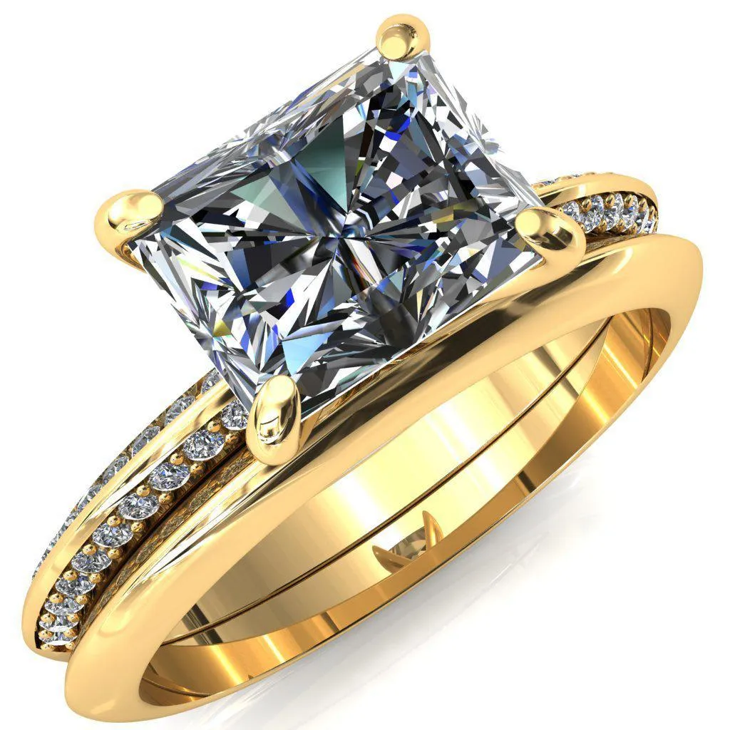 Nancy Radiant Center Stone East-West 4 Prong 1/2 Eternity Diamond Knife Shank Accent Engagement Ring