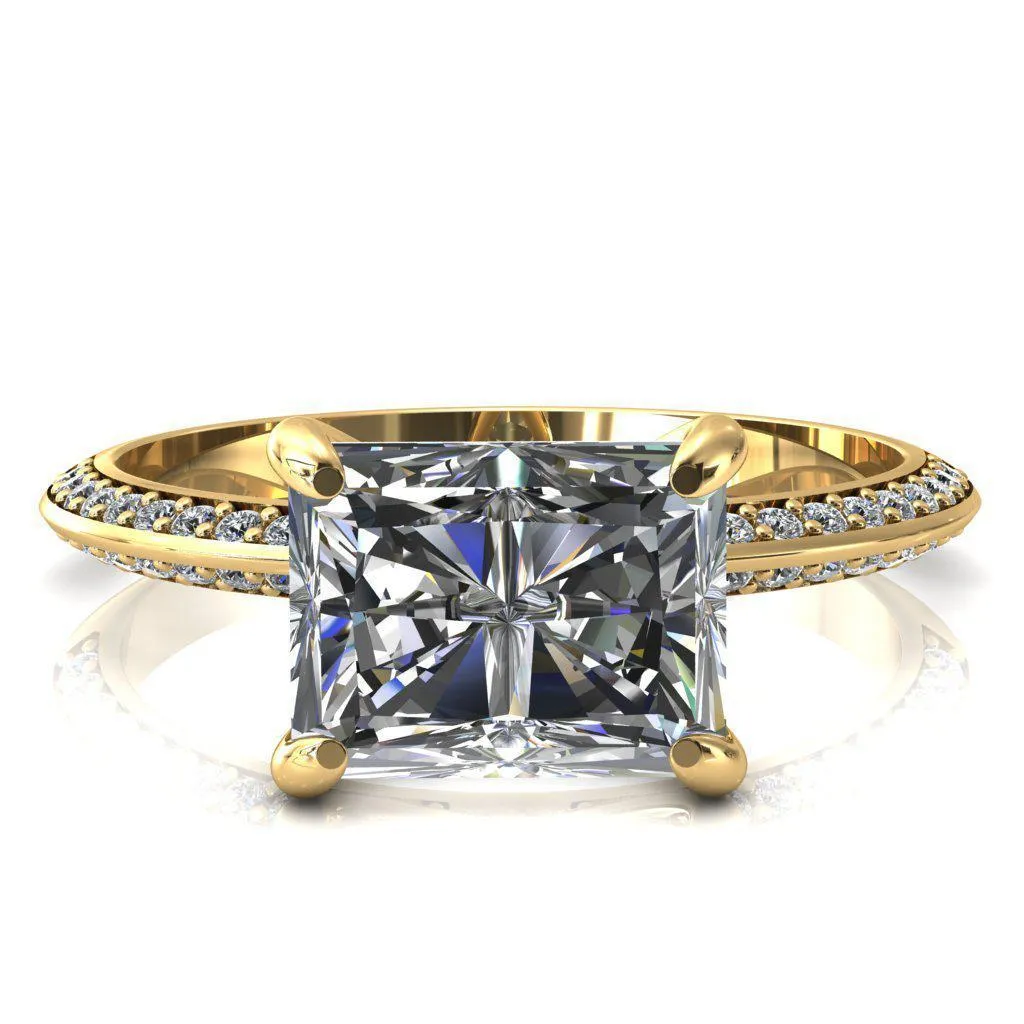 Nancy Radiant Center Stone East-West 4 Prong 1/2 Eternity Diamond Knife Shank Accent Engagement Ring