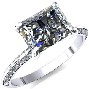 Nancy Radiant Center Stone East-West 4 Prong 1/2 Eternity Diamond Knife Shank Accent Engagement Ring