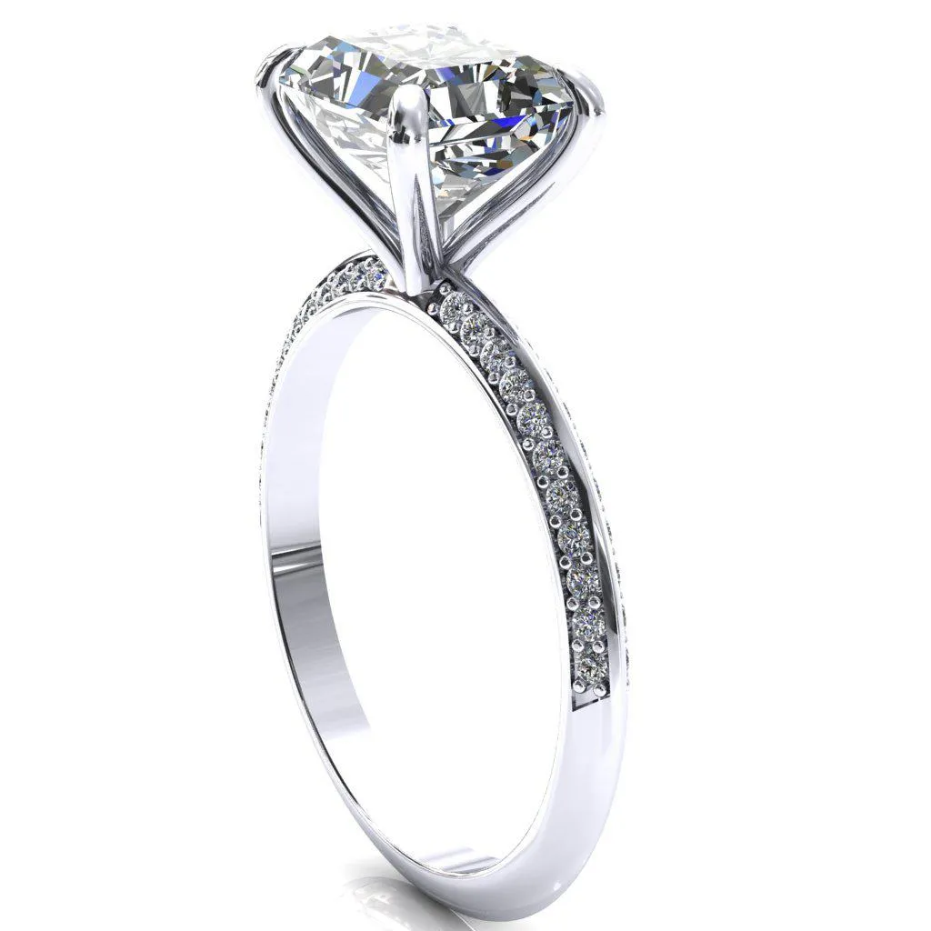 Nancy Radiant Center Stone East-West 4 Prong 1/2 Eternity Diamond Knife Shank Accent Engagement Ring