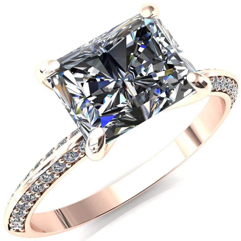 Nancy Radiant Center Stone East-West 4 Prong 1/2 Eternity Diamond Knife Shank Accent Engagement Ring
