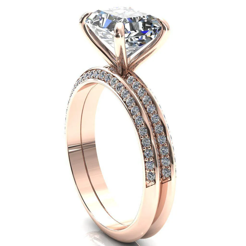 Nancy Radiant Center Stone East-West 4 Prong 1/2 Eternity Diamond Knife Shank Accent Engagement Ring