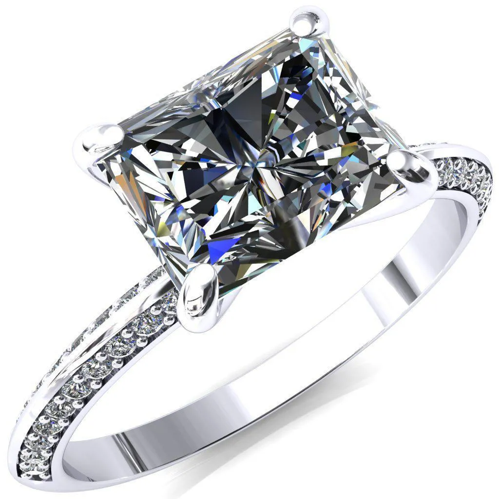 Nancy Radiant Center Stone East-West 4 Prong 1/2 Eternity Diamond Knife Shank Accent Engagement Ring