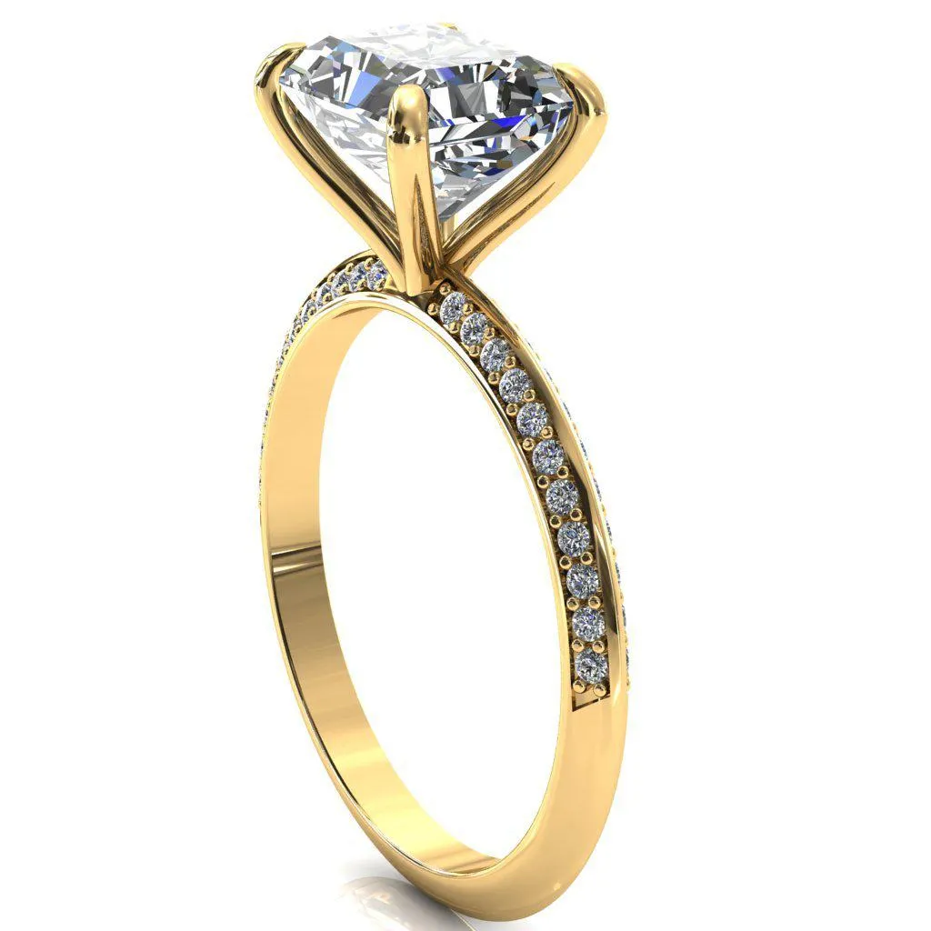 Nancy Radiant Center Stone East-West 4 Prong 1/2 Eternity Diamond Knife Shank Accent Engagement Ring