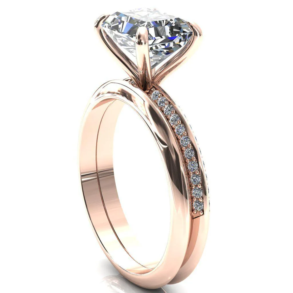 Nancy Radiant Center Stone East-West 4 Prong 1/2 Eternity Diamond Knife Shank Accent Engagement Ring