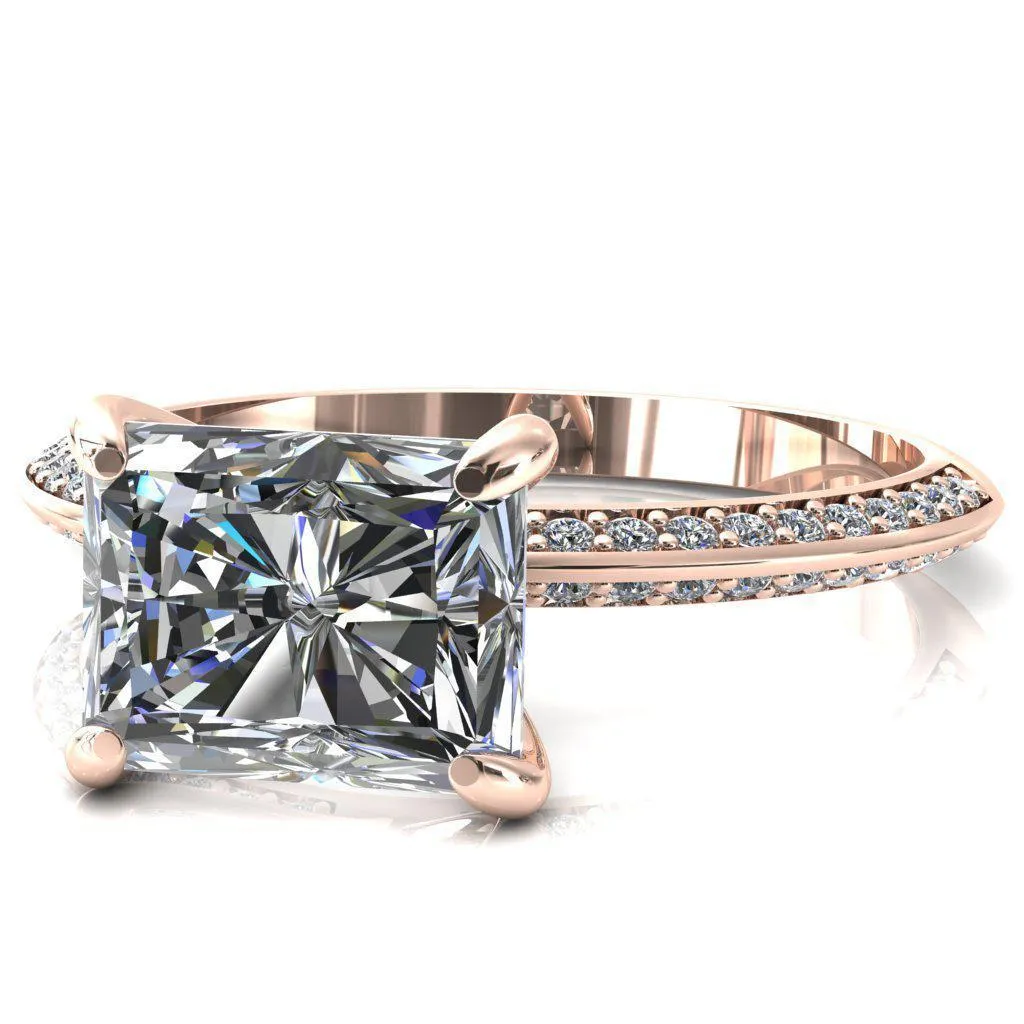 Nancy Radiant Center Stone East-West 4 Prong 1/2 Eternity Diamond Knife Shank Accent Engagement Ring