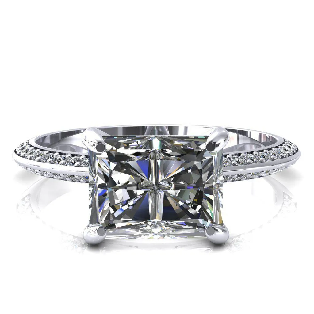 Nancy Radiant Center Stone East-West 4 Prong 1/2 Eternity Diamond Knife Shank Accent Engagement Ring