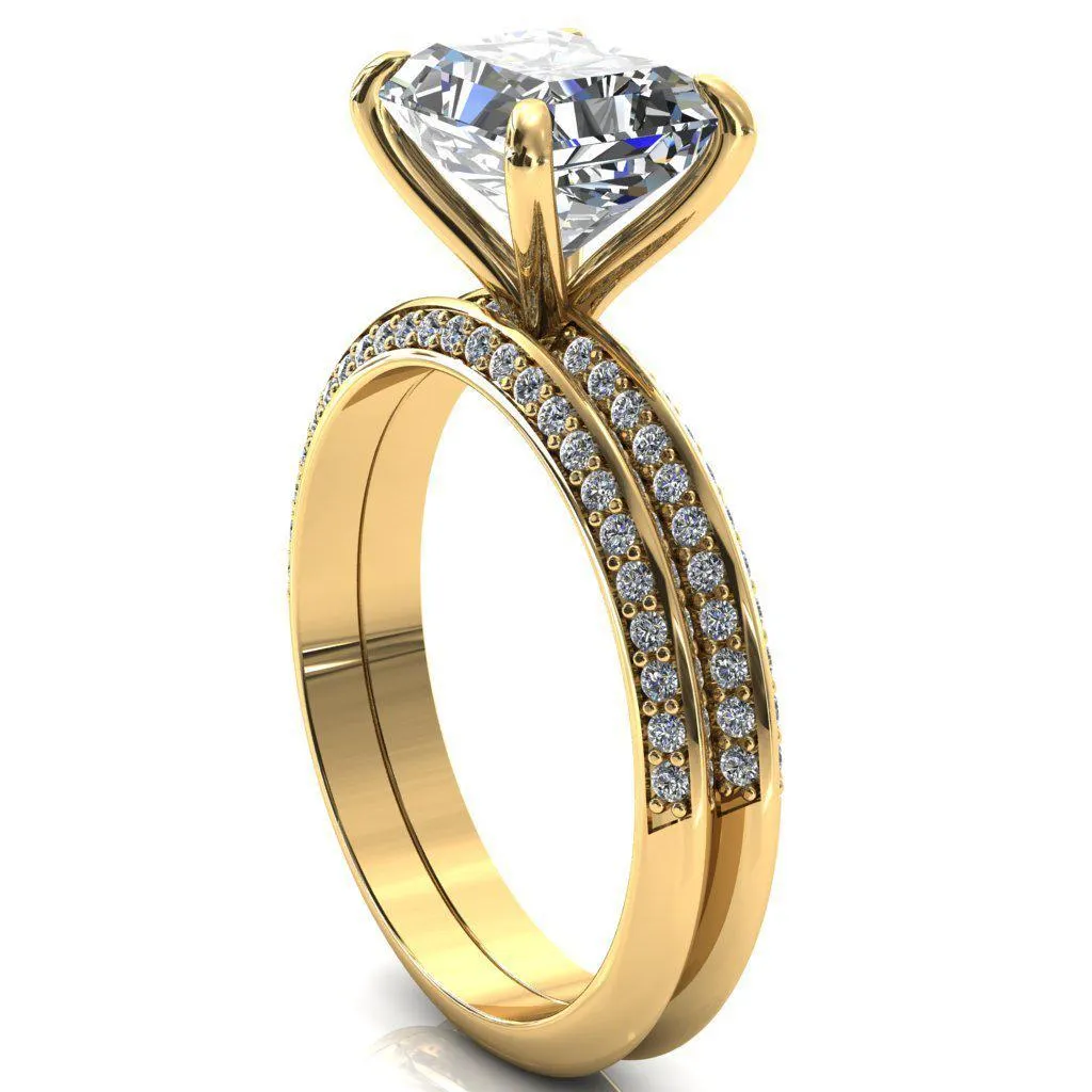 Nancy Radiant Center Stone East-West 4 Prong 1/2 Eternity Diamond Knife Shank Accent Engagement Ring