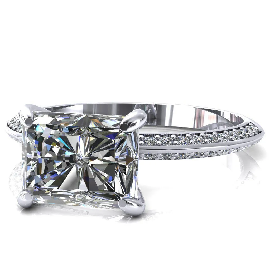 Nancy Radiant Center Stone East-West 4 Prong 1/2 Eternity Diamond Knife Shank Accent Engagement Ring