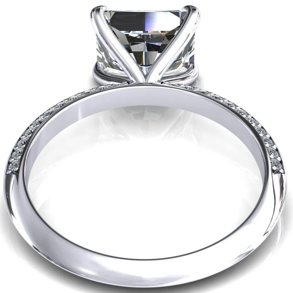Nancy Radiant Center Stone East-West 4 Prong 1/2 Eternity Diamond Knife Shank Accent Engagement Ring