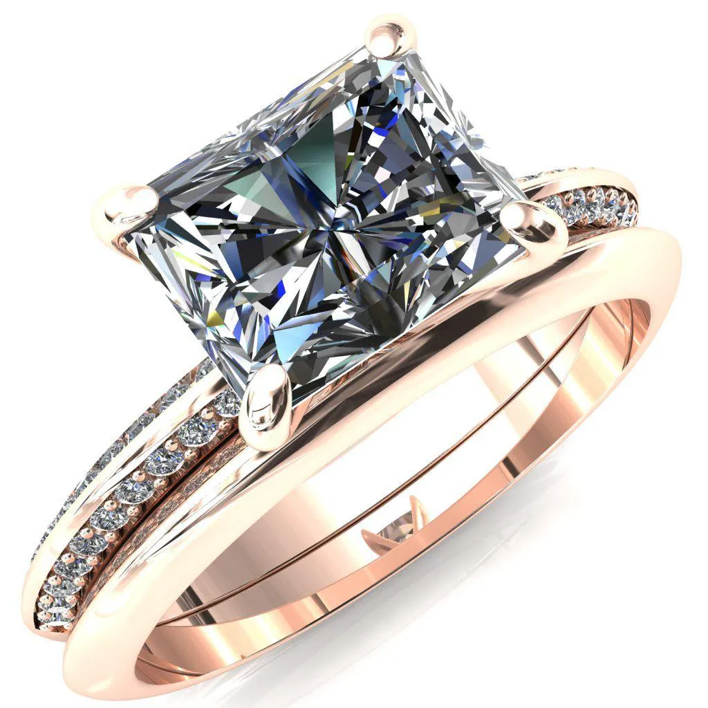 Nancy Radiant Center Stone East-West 4 Prong 1/2 Eternity Diamond Knife Shank Accent Engagement Ring