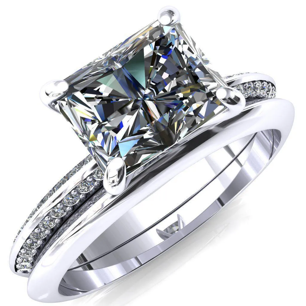 Nancy Radiant Center Stone East-West 4 Prong 1/2 Eternity Diamond Knife Shank Accent Engagement Ring