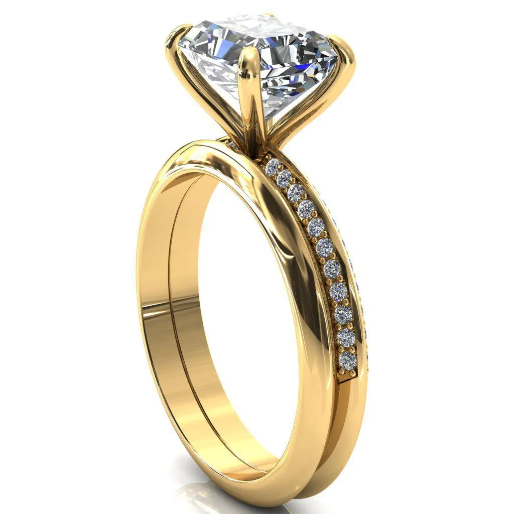 Nancy Radiant Center Stone East-West 4 Prong 1/2 Eternity Diamond Knife Shank Accent Engagement Ring