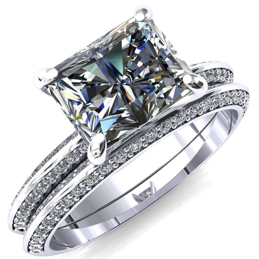 Nancy Radiant Center Stone East-West 4 Prong 1/2 Eternity Diamond Knife Shank Accent Engagement Ring