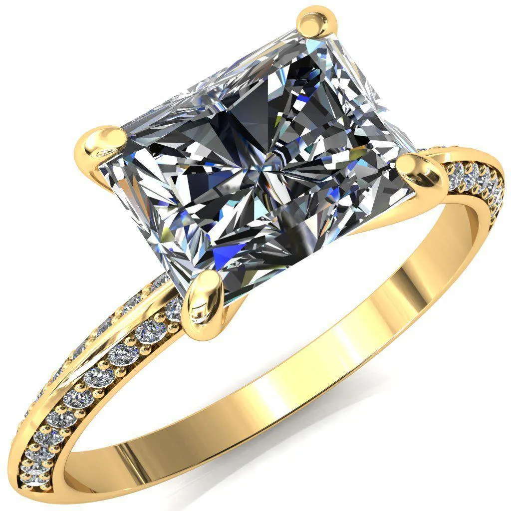 Nancy Radiant Center Stone East-West 4 Prong 1/2 Eternity Diamond Knife Shank Accent Engagement Ring
