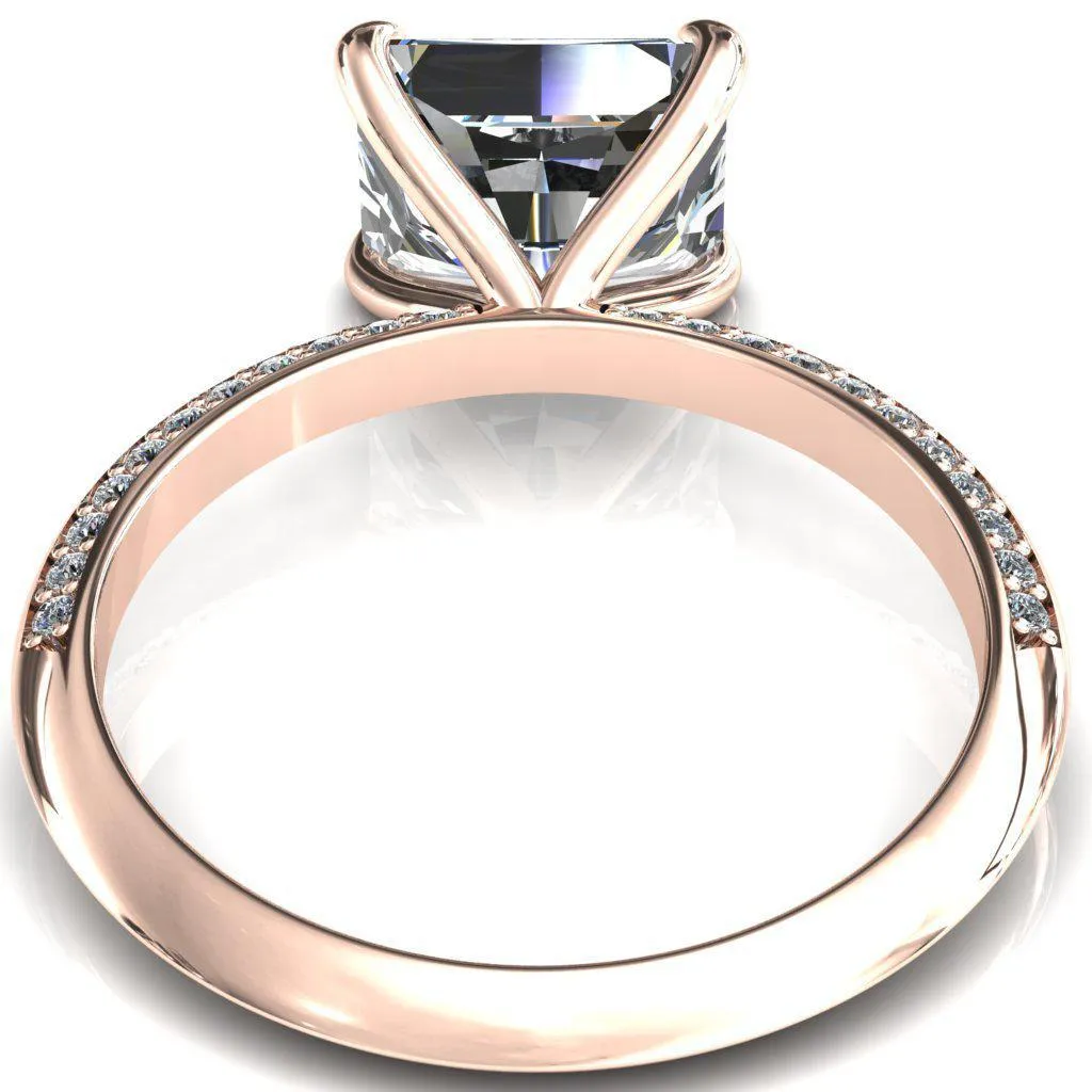 Nancy Radiant Center Stone East-West 4 Prong 1/2 Eternity Diamond Knife Shank Accent Engagement Ring