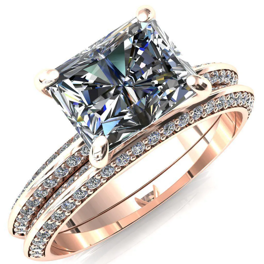 Nancy Radiant Center Stone East-West 4 Prong 1/2 Eternity Diamond Knife Shank Accent Engagement Ring