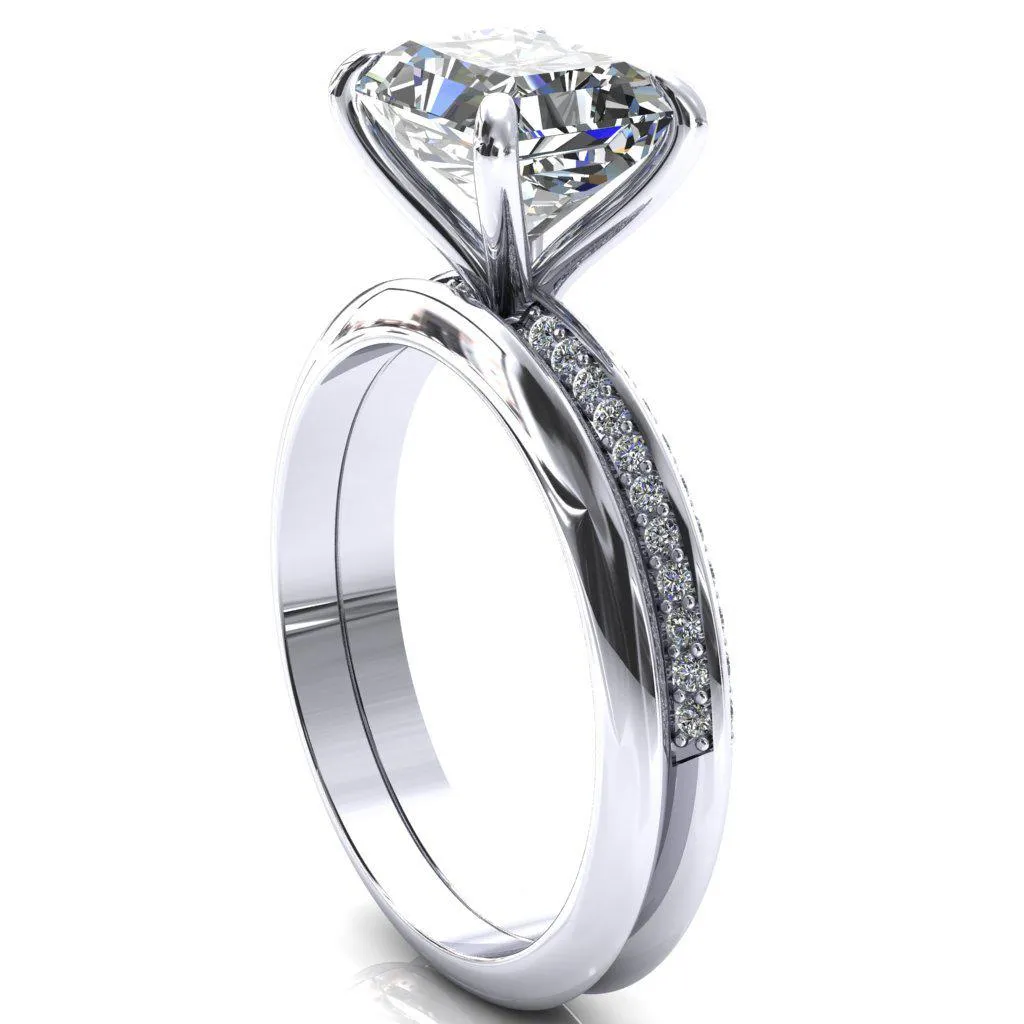 Nancy Radiant Center Stone East-West 4 Prong 1/2 Eternity Diamond Knife Shank Accent Engagement Ring