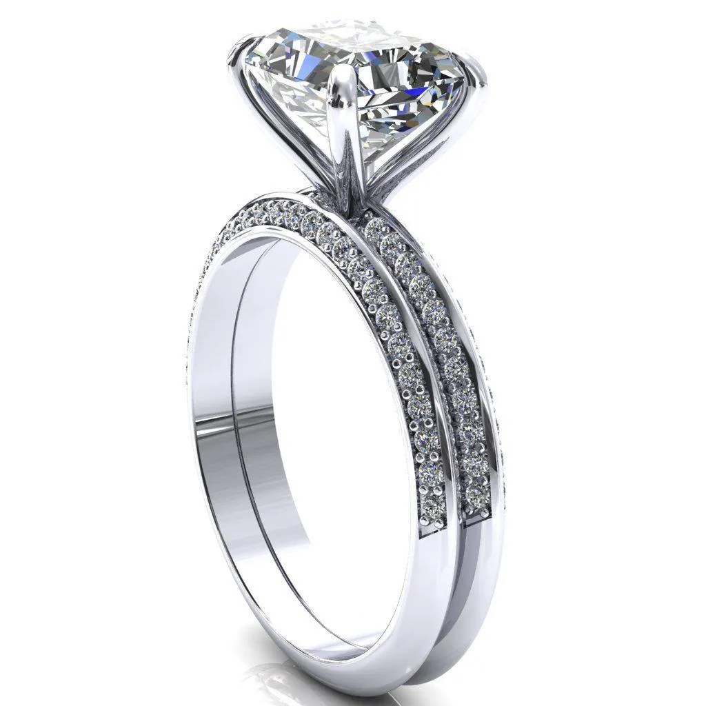 Nancy Radiant Center Stone East-West 4 Prong 1/2 Eternity Diamond Knife Shank Accent Engagement Ring